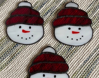 Snowman stained glass Christmas Ornament,  Suncatcher, Tree Ornament, holiday gift idea, Christmas decor