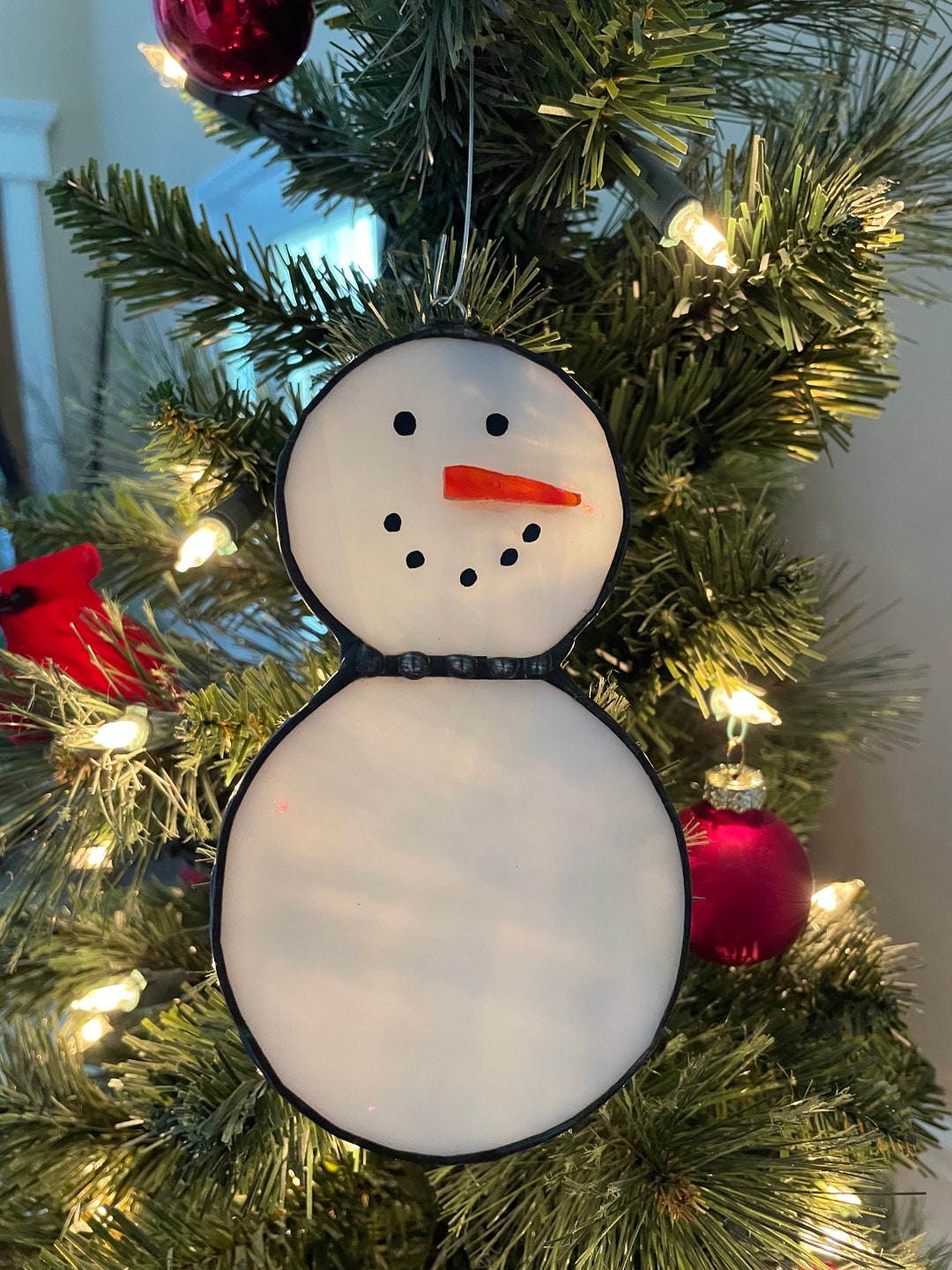 Stained Glass Snowman Christmas Ornament, Holiday Suncatcher, Tree ...