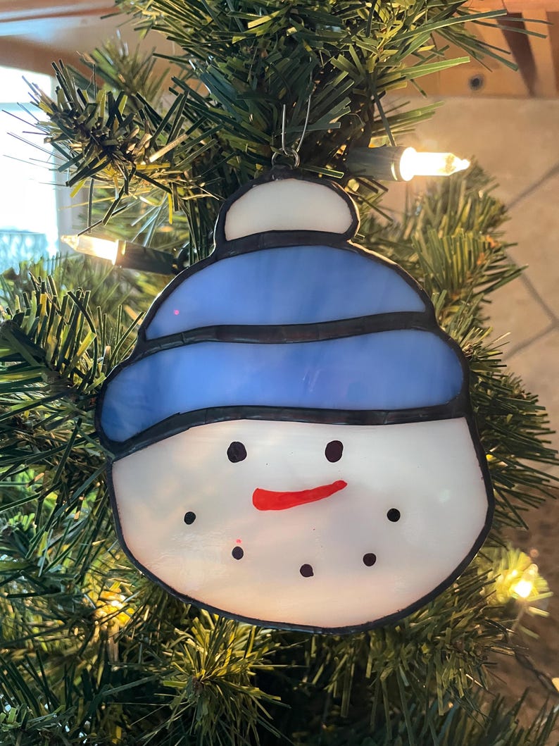 Snowman Stained Glass Christmas Ornament, Suncatcher, Tree Ornament ...