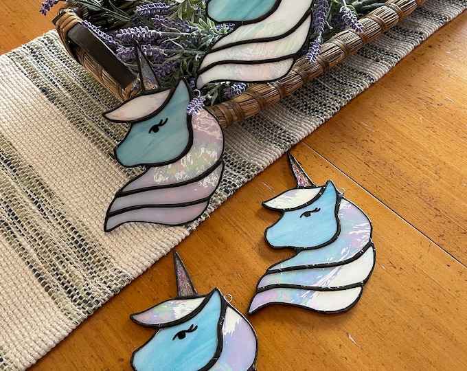 Iridescent Unicorn Suncatcher, Stained Glass Ornament, Handmade