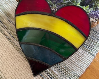 Rainbow Stained Glass Heart Suncatcher, LGBTQ Pride Decor