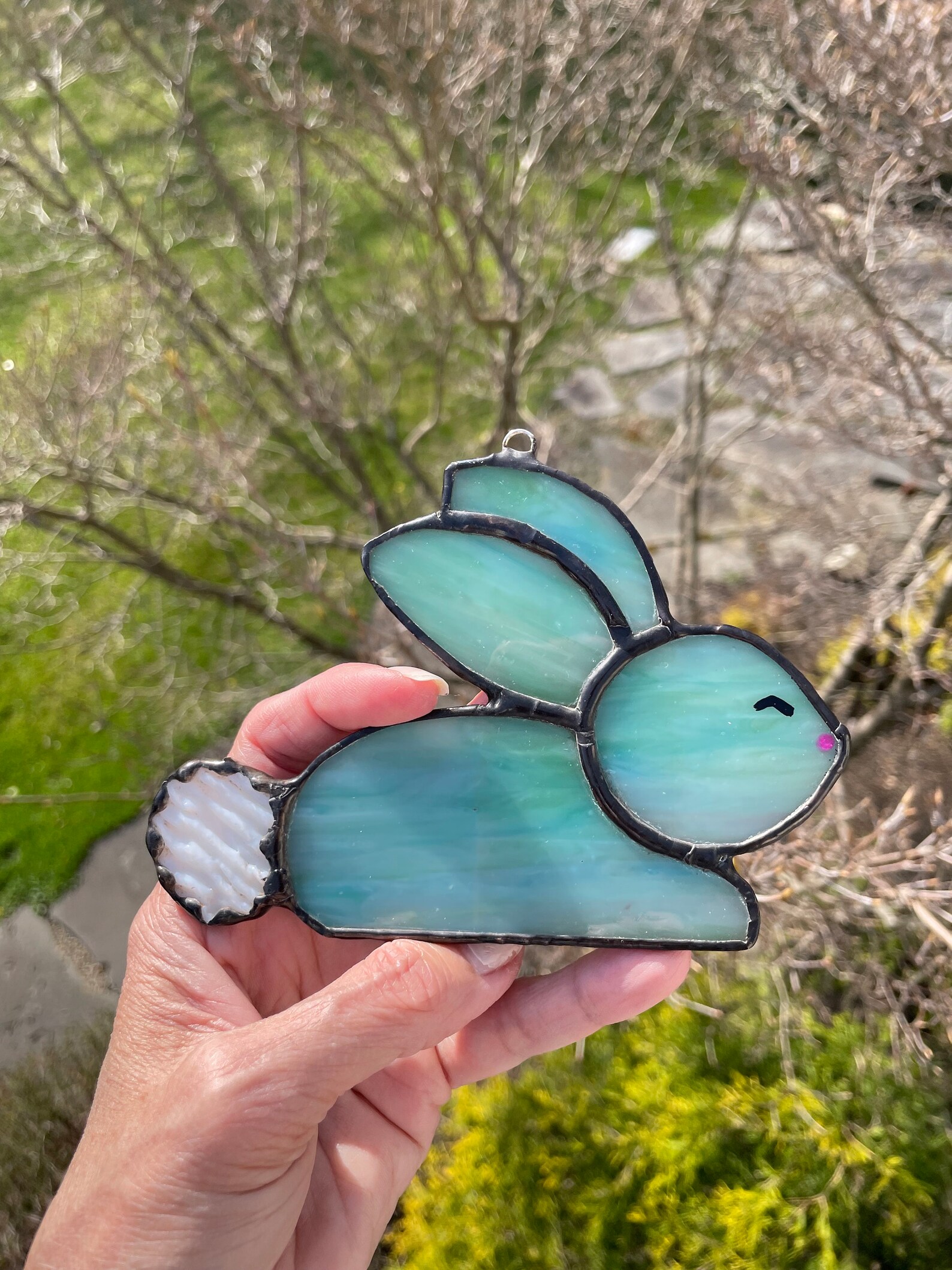 Stained Glass Bunny Suncatcher, Pastel Easter Decor, Rabbit Ornament ...