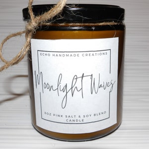 Moonlight Waves, Scented Candle, Pink Salt, Soy Blend Candle, Candle Jars, Gift for Home, Hand Poured Candle, Handpoured Candle, Handmade