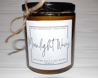 Moonlight Waves, Scented Candle, Pink Salt, Soy Blend Candle, Candle Jars, Gift for Home, Hand Poured Candle, Handpoured Candle, Handmade
