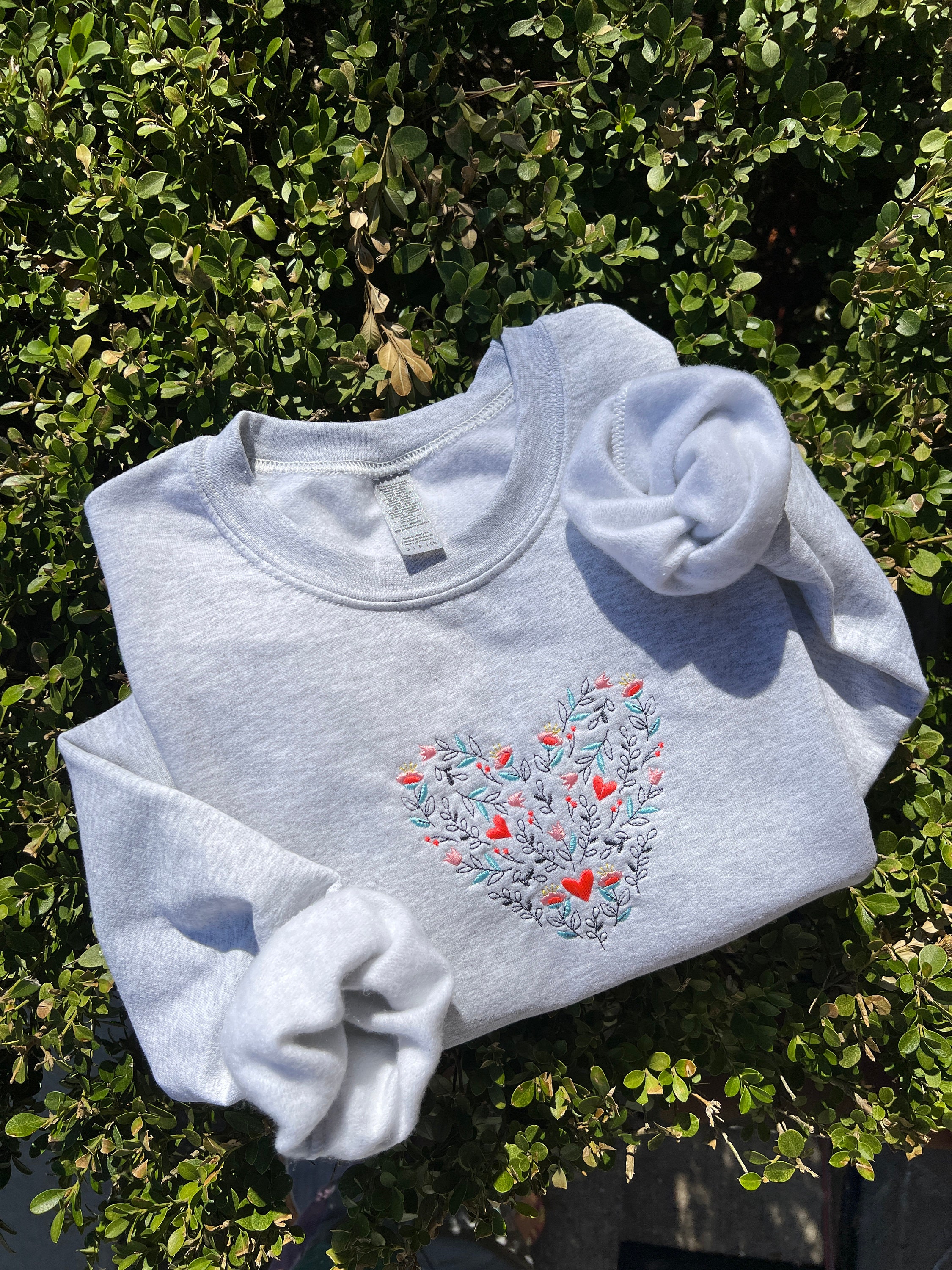 Discover Floral Heart Embroidered Gray Sweatshirt