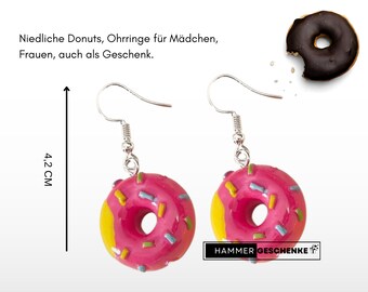 Rosa Donut Ohrringe, Donut Schmuck, Pink Donut, Ohrschmuck für Mädchen, Ohrschmuck für Frauen, Niedliche Ohrringe als Donut.