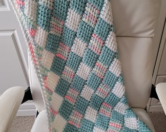 Handmade Baby Blanket - Tunisian Entrelac Crochet