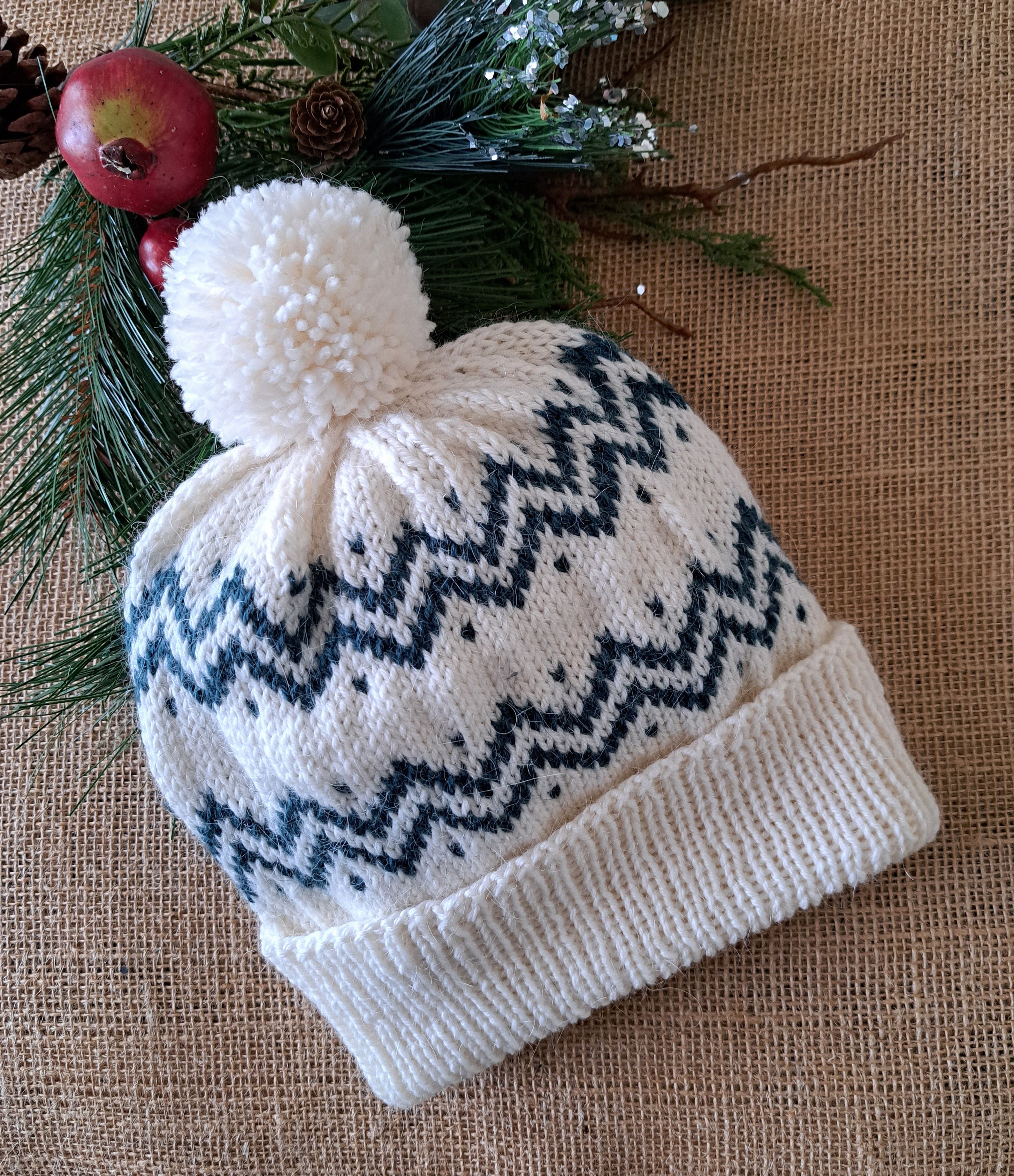 Handmade Knit Colorwork Beanie Hat With Fair Isle/nordic  display picture 3