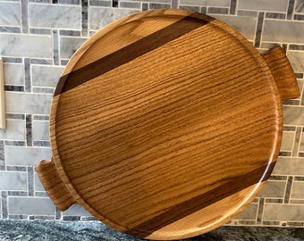 Handmade Dual-Wood Charcuterie Board Serving Tray with Handles: Farmhouse Decor Serving Platter