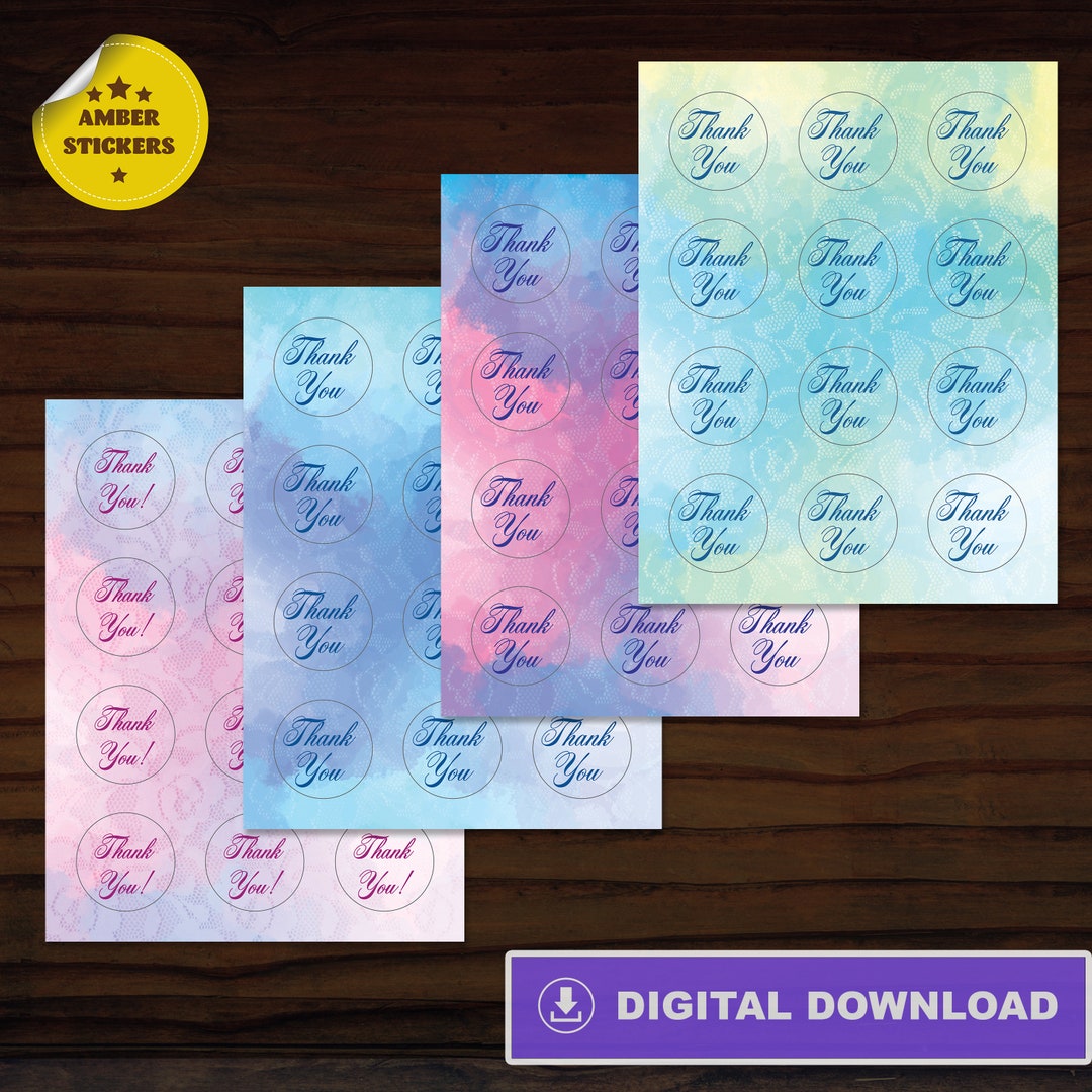 Round Thank You Stickers, Printable Round Labels, Set of 4 Pages, for