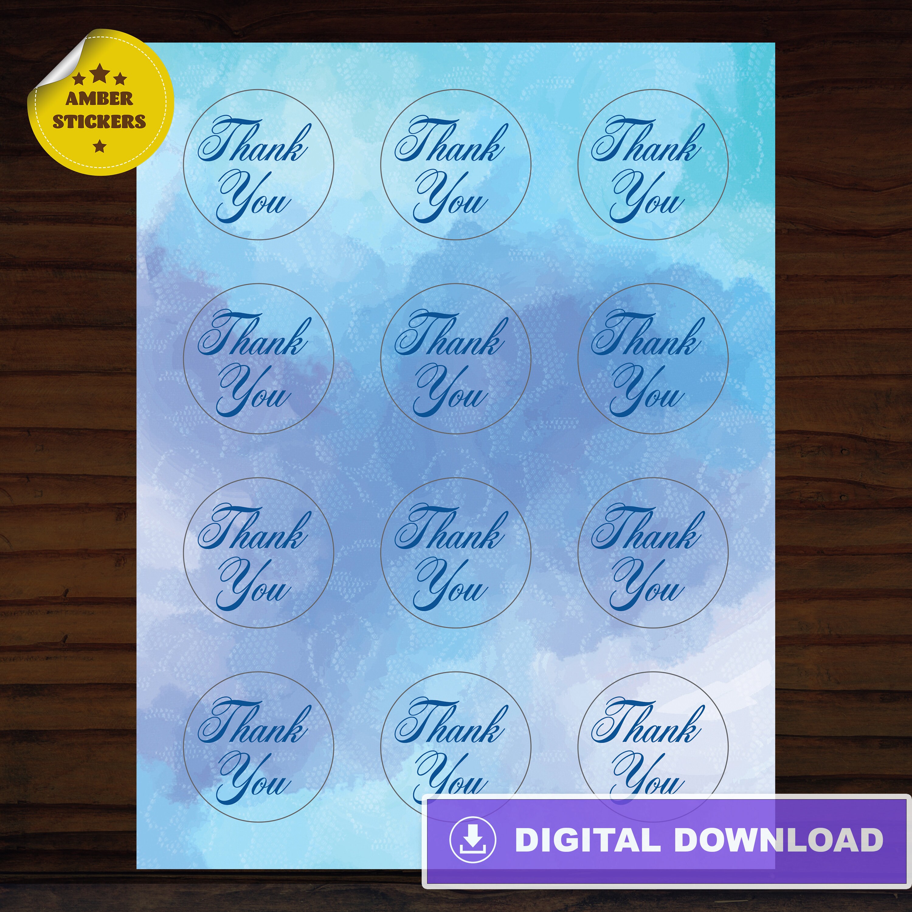Round Thank You Stickers, Printable Round Labels, Set of 4 Pages, for ...
