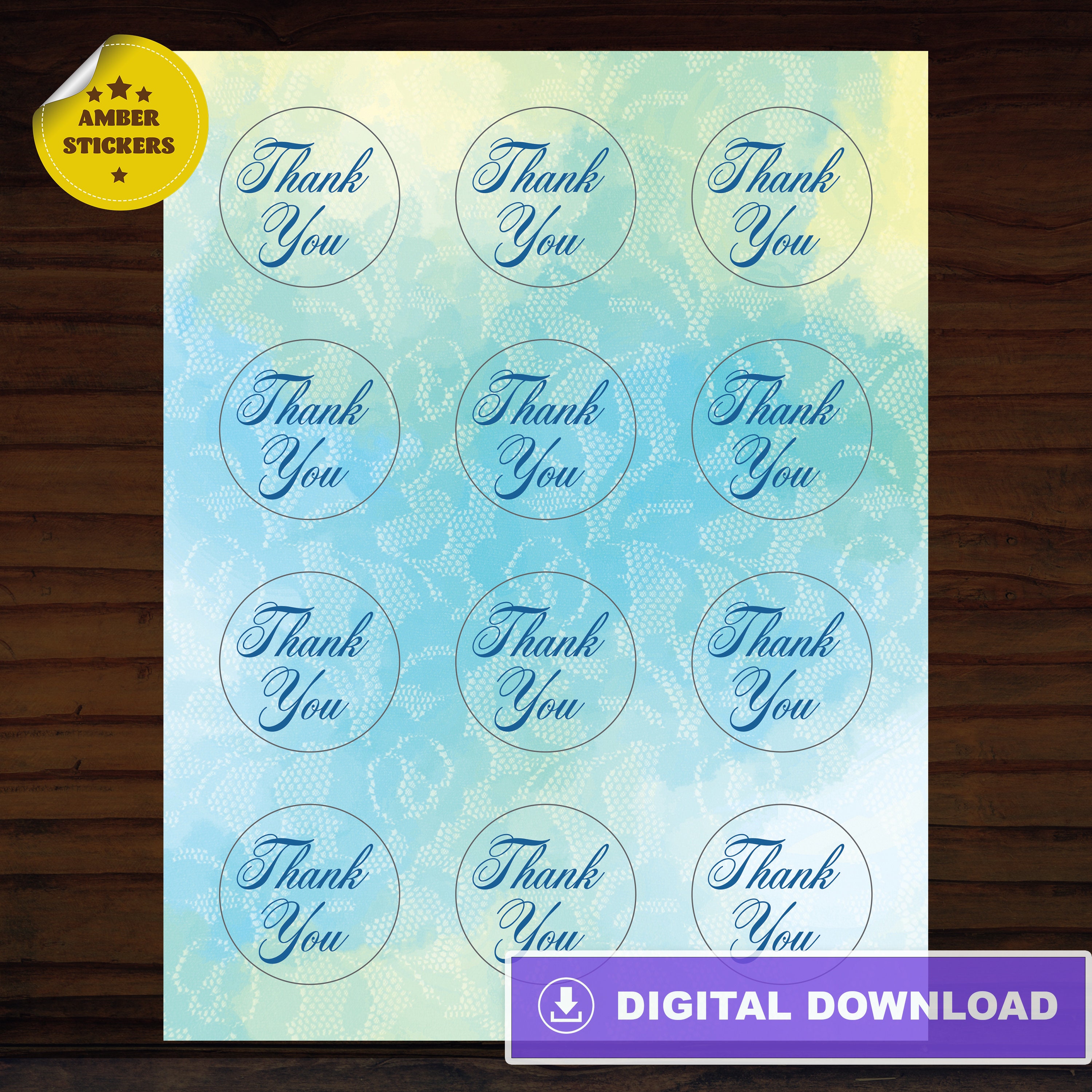 Round Thank You Stickers, Printable Round Labels, Set of 4 Pages, for ...