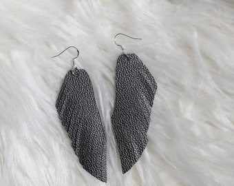 Silver Faux Leather Fringe Earrings