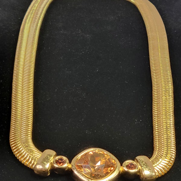 Vintage Signed Christian Dior thick gold tone necklace