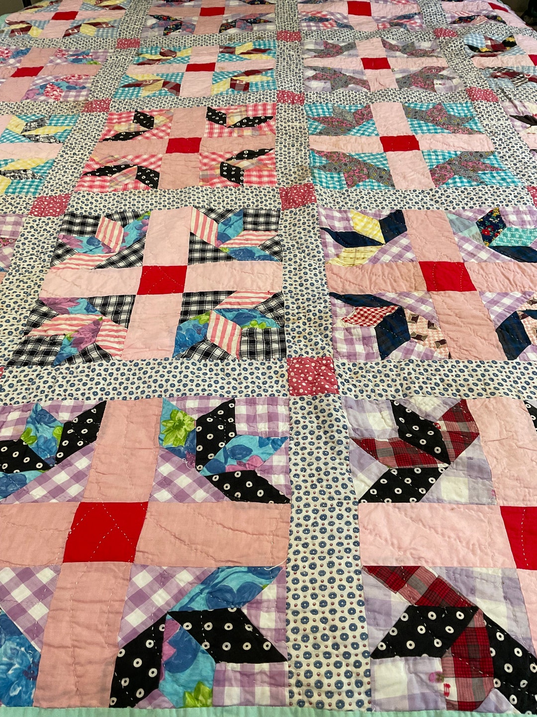 Vintage Hand Sewn Bear Claw Quilt Etsy