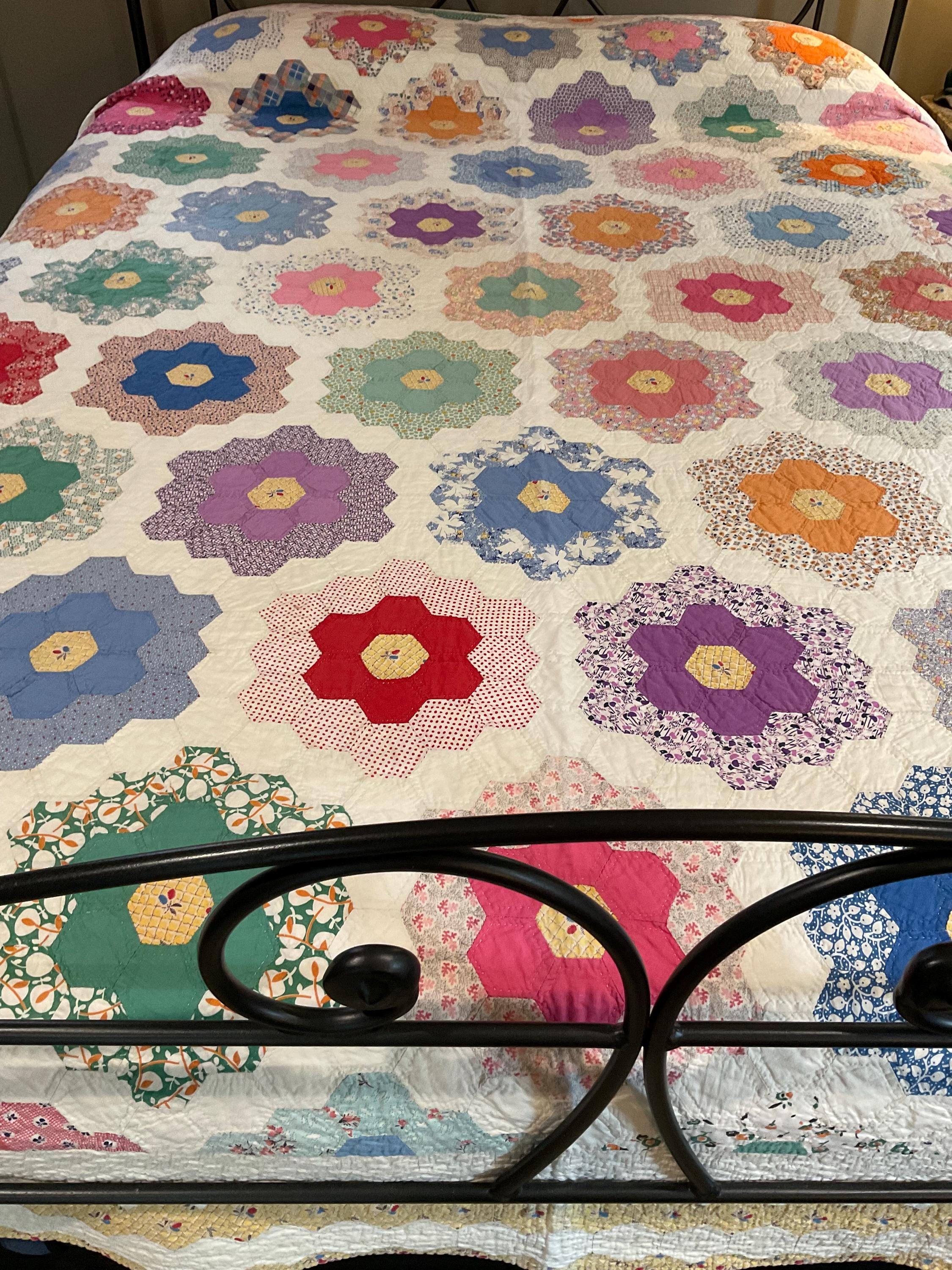 Antique quilt grandmothers flower garden - Etsy 日本
