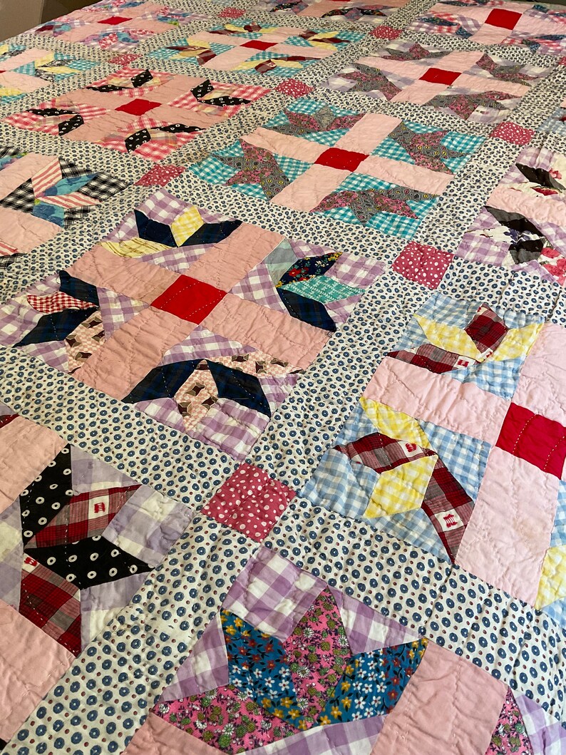 Vintage Hand Sewn Bear Claw Quilt Etsy