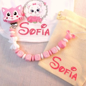 Pacifier holder bib set, pacifier chain, personalized pacifier holder with name, personalized bib with name, bib