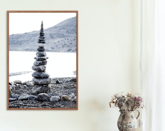 Zen balancing stones, stacked rocks, balanced pebbles. Digital print Art, Yoga Art, Spa Décor, Balancing Stones, Meditation Stones