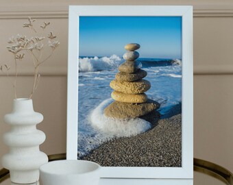 Zen balancing stones, stacked rocks, balanced pebbles. Digital print Art, Yoga Art, Spa Décor, Balancing Stones, Meditation Stones