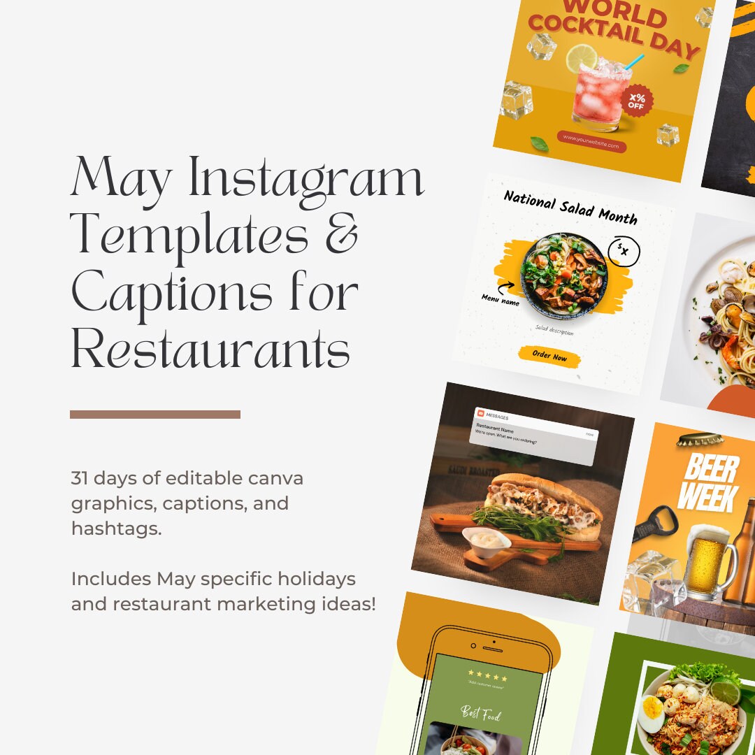 31 Day May Restaurant Instagram Content Calendar and Templates With