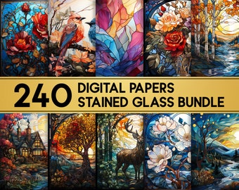 Stained Glass Design Bundle / 240 Digital Papers / Sublimation Designs / Instant Download / PNG / 12x12 inches
