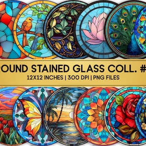 Round Stained Glass Collection 1 / Digital Paper / Stained Glass Bundle / Sublimation Designs / PNG / 12x12 inches