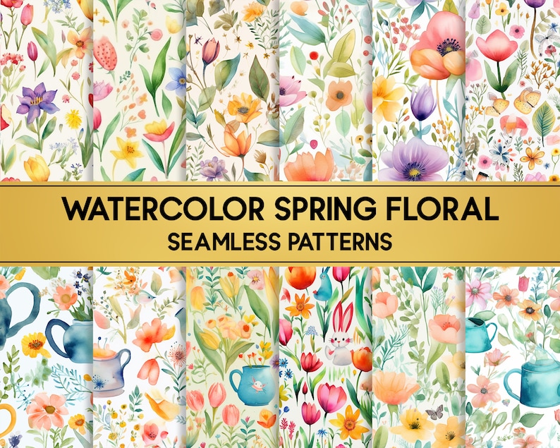 Watercolor Spring Floral Digital Paper / Spring Flower Patterns