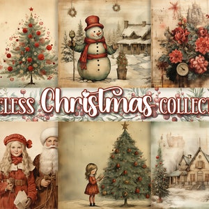 Kolekcja Timeless Christmas / Strony dziennika / Papiery cyfrowe / Zestaw do współpracy świątecznej / Pobieranie cyfrowe / PNG / 12x12 cali