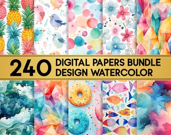240 Digital Papers Bundle / Design Watercolor / Seamless Pattern / Scrapbooking / Instant Download / 12x12 inches