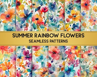 Rainbow Floral Seamless Paper, Summer Prints (Digital Download)
