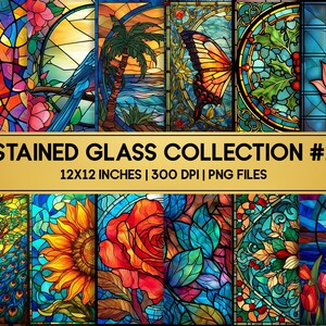 Stained Glass Collection / 12 Digital Papers / Stained Glass Bundle / Suncatcher / Sublimation Designs / PNG / 12x12 inches