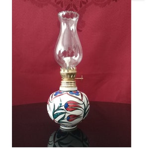 Vintage Oil Lamp, Ceramic Oil Lamp, Gas Lamp, Pottery Oil Lamp, Home Decor, Antique Oil Lamp Great Gift for Her