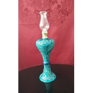 Vintage Oil Lamp, Ceramic Oil Lamp, Gas Lamp, Pottery Oil Lamp, Home Decor, Antique Oil Lamp Great Gift for Her