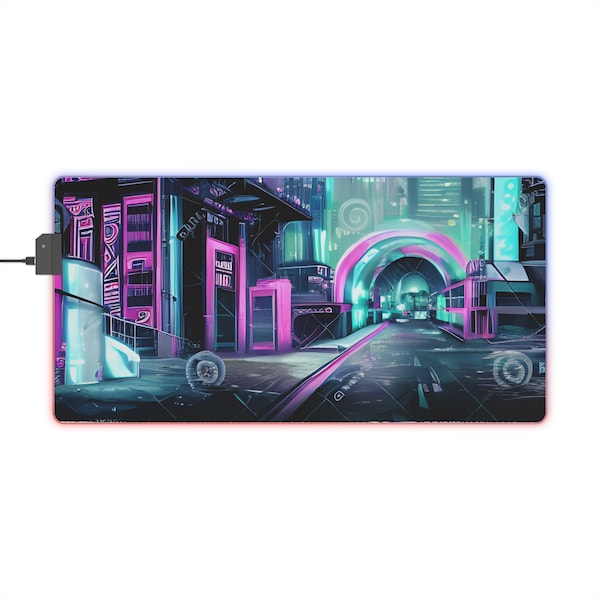 Neon Cityscape RGB LED Gaming Mouse Pad