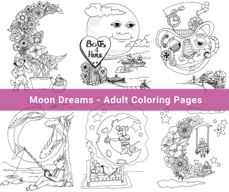 Moon Dreams  Adult Coloring Pages image 1