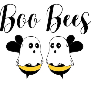 May include: Two cartoon bees dressed as ghosts with the text "Boo Bees" above them.