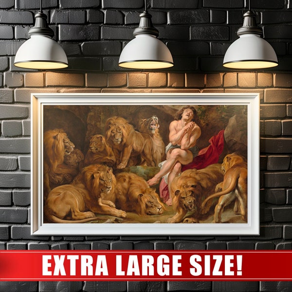 Daniel in the Lions Den by Sir PeterPaul Ruben Baroque Art | Extra Large Size | Large Size Painting | High Quality | Printable Art | Big