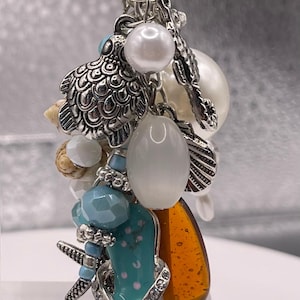 Purse Charm - Beaded Purse Charm - Beach Purse Charm - Flipflop Handbag Charm - Backpack Charm - Handbag Jewelry - Purse Bling - Zipper Pull