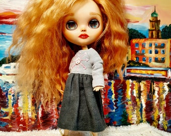 Blythe embroidery dress  Blythe linen dress Blythe outfit Licca dress Pullip dress Blythe dress