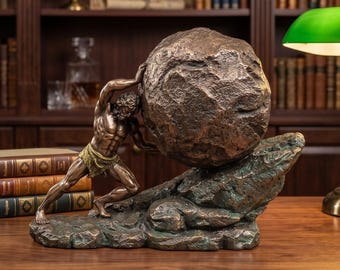 Bronze Finish Sisyphus Statue: Greek Mythology Art, Motivational Office Decor