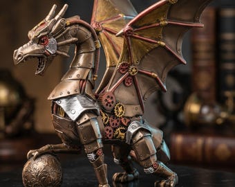 スチームパンク・ドラゴンゴーレム彫刻 - ファンタジー・スチーム