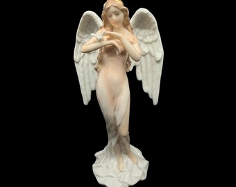 Elegant White Porcelain Angel Statue, Minimalist Guardian Angel Figurine, Serene Home Decor