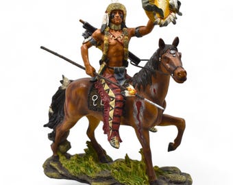 Cheyenne Indian Warrior Statue -Cold Cast Bronze Resin Sculpture (11 inch)