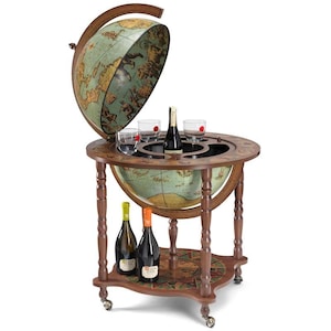 Zoffoli Dedalo Laguna Globe Bar – Duża włoska ręcznie robiona szafka na alkohol – Wózek na napoje w stylu vintage – Elegancki wystrój domowego baru