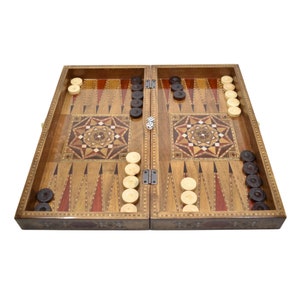 Personalized Wooden Backgammon Set: Rustic Mother of Pearl Inlay