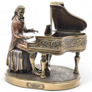 Mozart Sculpture: Cold Cast Bronze Resin, Decorative Piano Figurine