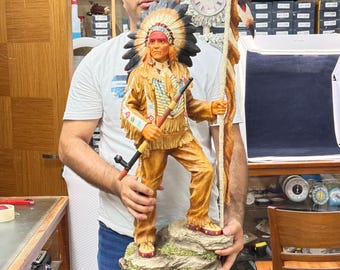 Native Warrior Chief Statue – Large Decorative Collectible Gift - 36 Inch