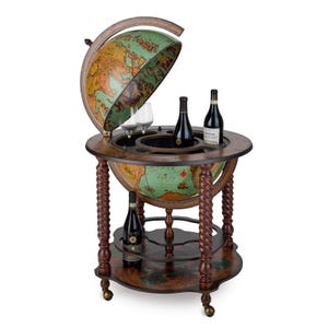 Zoffoli Bacco Globe Barschrank - Handgefertigter italienischer 50 cm Barschrank mit 16 Jahrhundert Karte - Vintage Hausbar Dekor