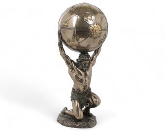 Atlas Holding Globe Trinket Box: Greek Mythology Bronze Sculpture